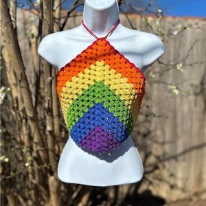 Rainbow Crochet Top,Festival Halterneck Top